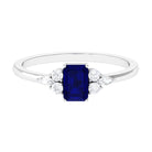 Emerald Cut Blue Sapphire Solitaire Ring with Diamond Trio Blue Sapphire - ( AAA ) - Quality - Rosec Jewels