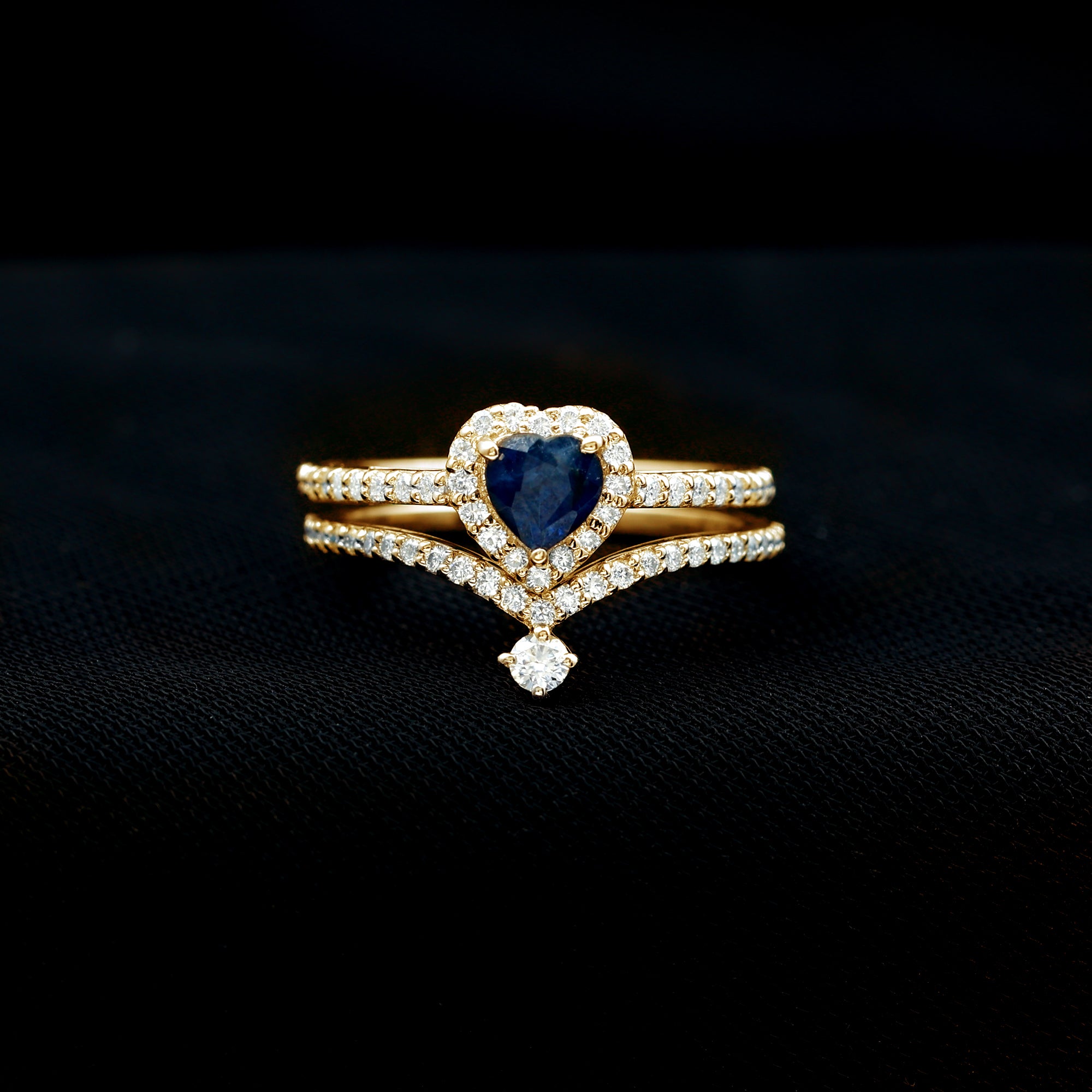 Heart Shape Blue Sapphire Ring Set with Moissanite Blue Sapphire - ( AAA ) - Quality - Rosec Jewels