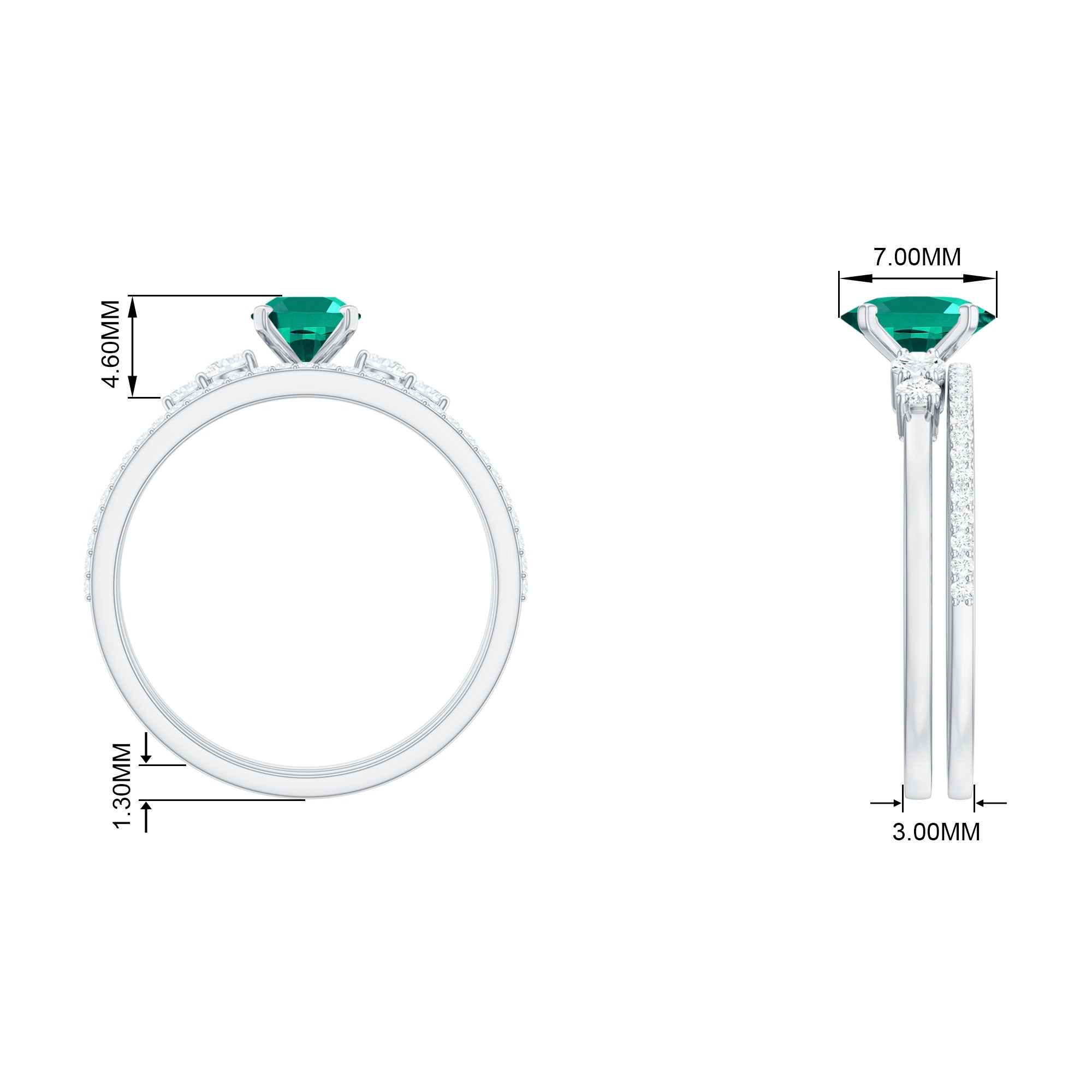 Oval Created Emerald Solitaire Ring Set with Diamond Lab Created Emerald - ( AAAA ) - Quality - Rosec Jewels