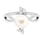 Freshwater Pearl Solitaire Ring with Diamond Trio Freshwater Pearl - ( AAA ) - Quality - Rosec Jewels
