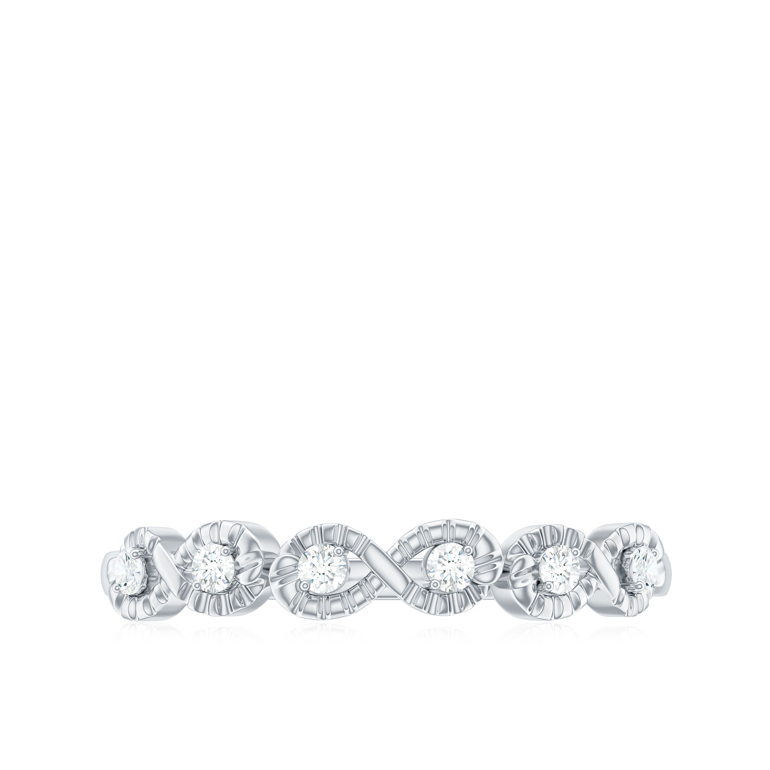 Round Diamond Gold Textured Half Eternity Ring Diamond - ( HI-SI ) - Color and Clarity - Rosec Jewels