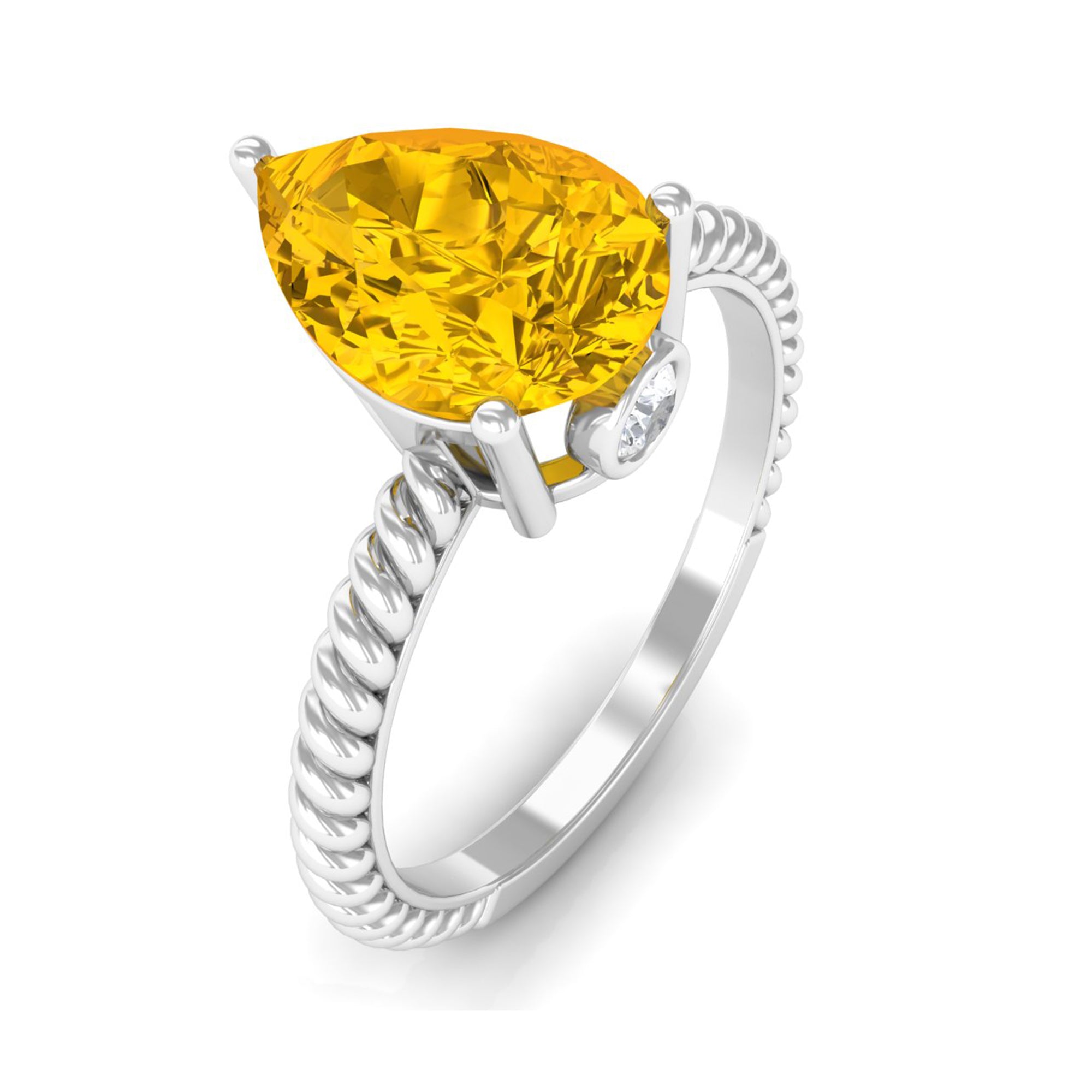 Simple Created Yellow Sapphire Teardrop Engagement Ring Lab Created Yellow Sapphire - ( AAAA ) - Quality - Rosec Jewels