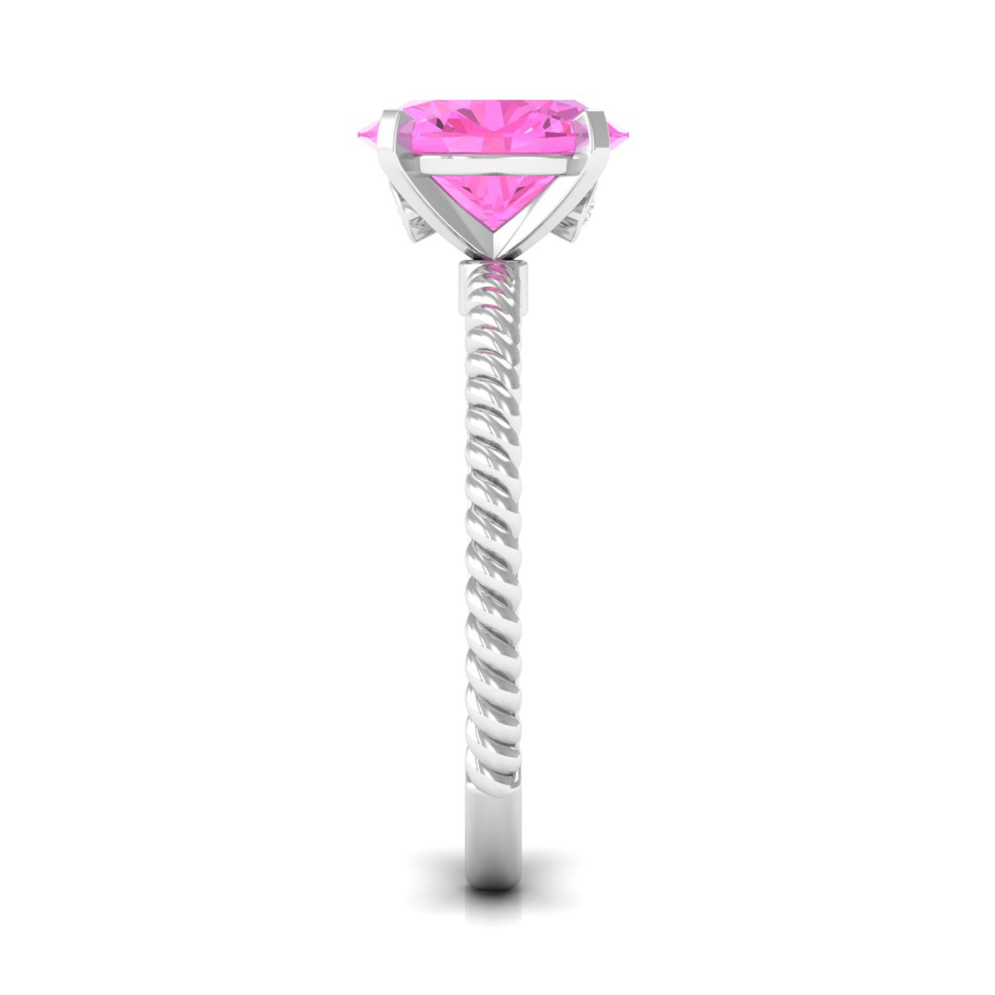 Twisted Rope Created Pink Sapphire Solitaire Ring with Surprise Diamond Lab Created Pink Sapphire - ( AAAA ) - Quality - Rosec Jewels