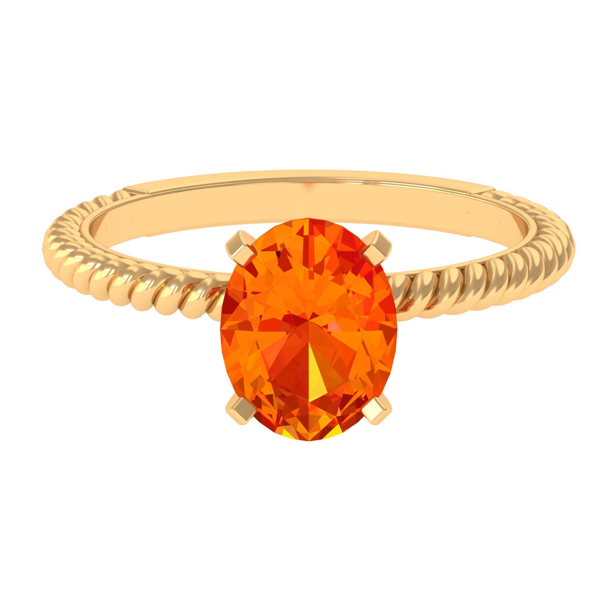 Oval Solitaire Created Orange Sapphire Ring with Surprise Diamond Lab Created Orange Sapphire - ( AAAA ) - Quality - Rosec Jewels