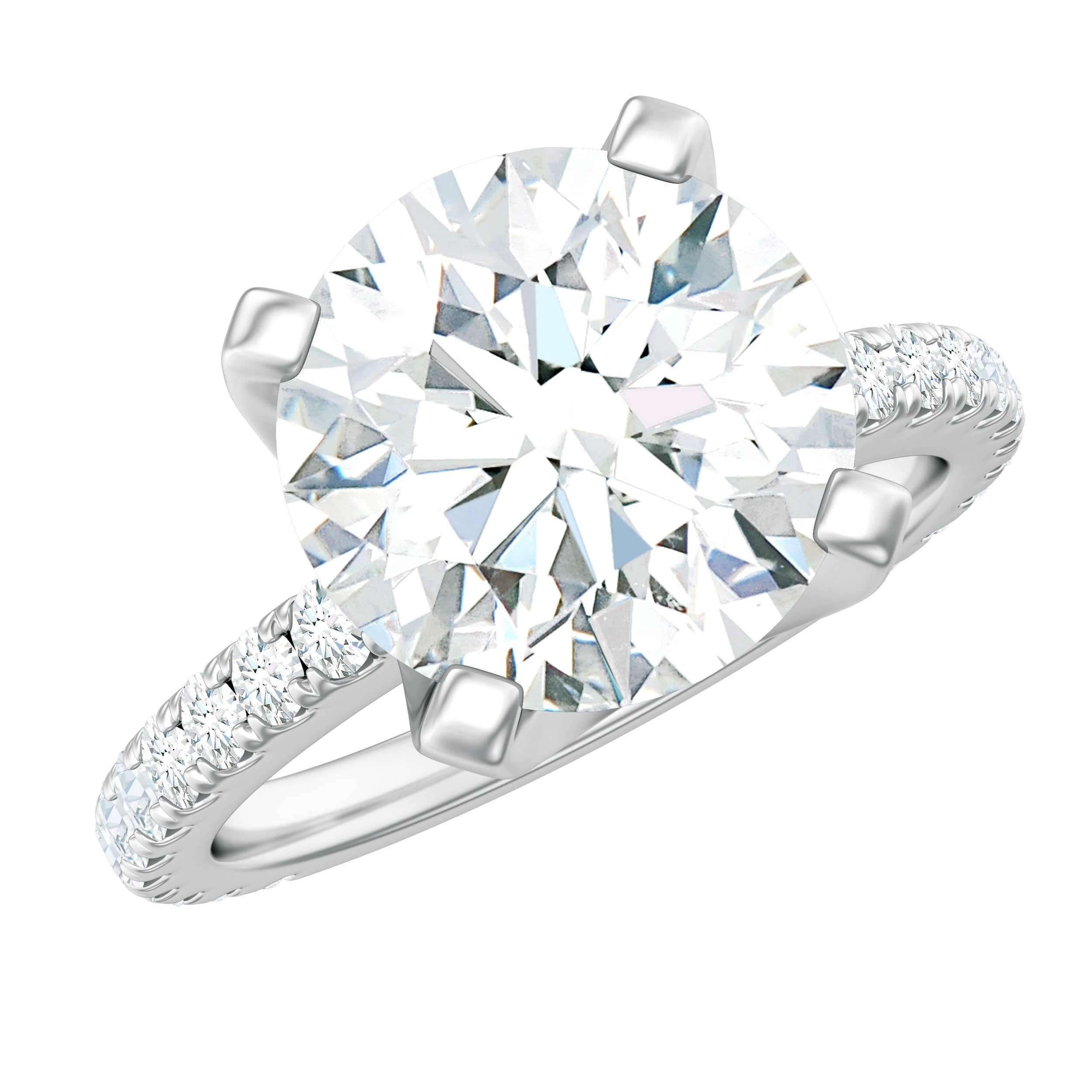 10 MM Round Moissanite Solitaire Engagement Ring with Side Stones Moissanite - ( D-VS1 ) - Color and Clarity - Rosec Jewels