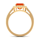 Lab Grown Orange Sapphire Emerald Cut Engagement Ring with Diamond Lab Created Orange Sapphire - ( AAAA ) - Quality - Rosec Jewels