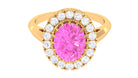 Oval Lab Grown Pink Sapphire Vintage Style Ring with Moissanite Halo Lab Created Pink Sapphire - ( AAAA ) - Quality - Rosec Jewels