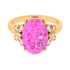 Created Pink Sapphire Oval Engagement Ring with Diamond Lab Created Pink Sapphire - ( AAAA ) - Quality - Rosec Jewels