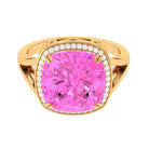 Cushion Cut Created Pink Sapphire Halo Cocktail Ring with Diamond Lab Created Pink Sapphire - ( AAAA ) - Quality - Rosec Jewels