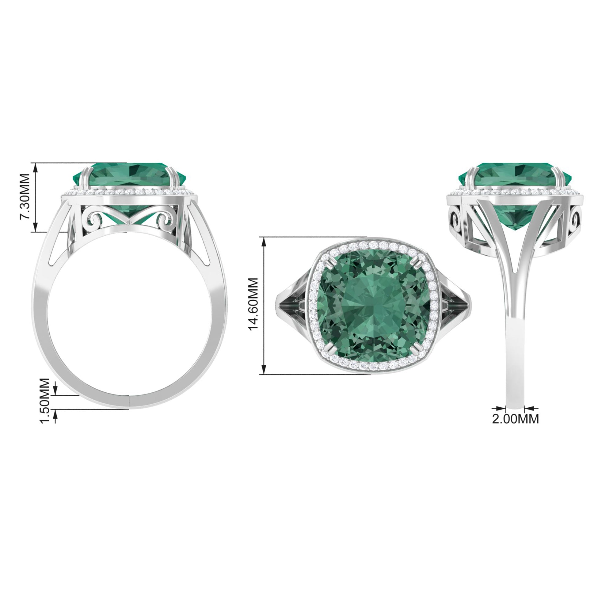 Cushion Cut Lab Grown Green Sapphire Engagement Ring with Moissanite Lab Created Green Sapphire - ( AAAA ) - Quality - Rosec Jewels
