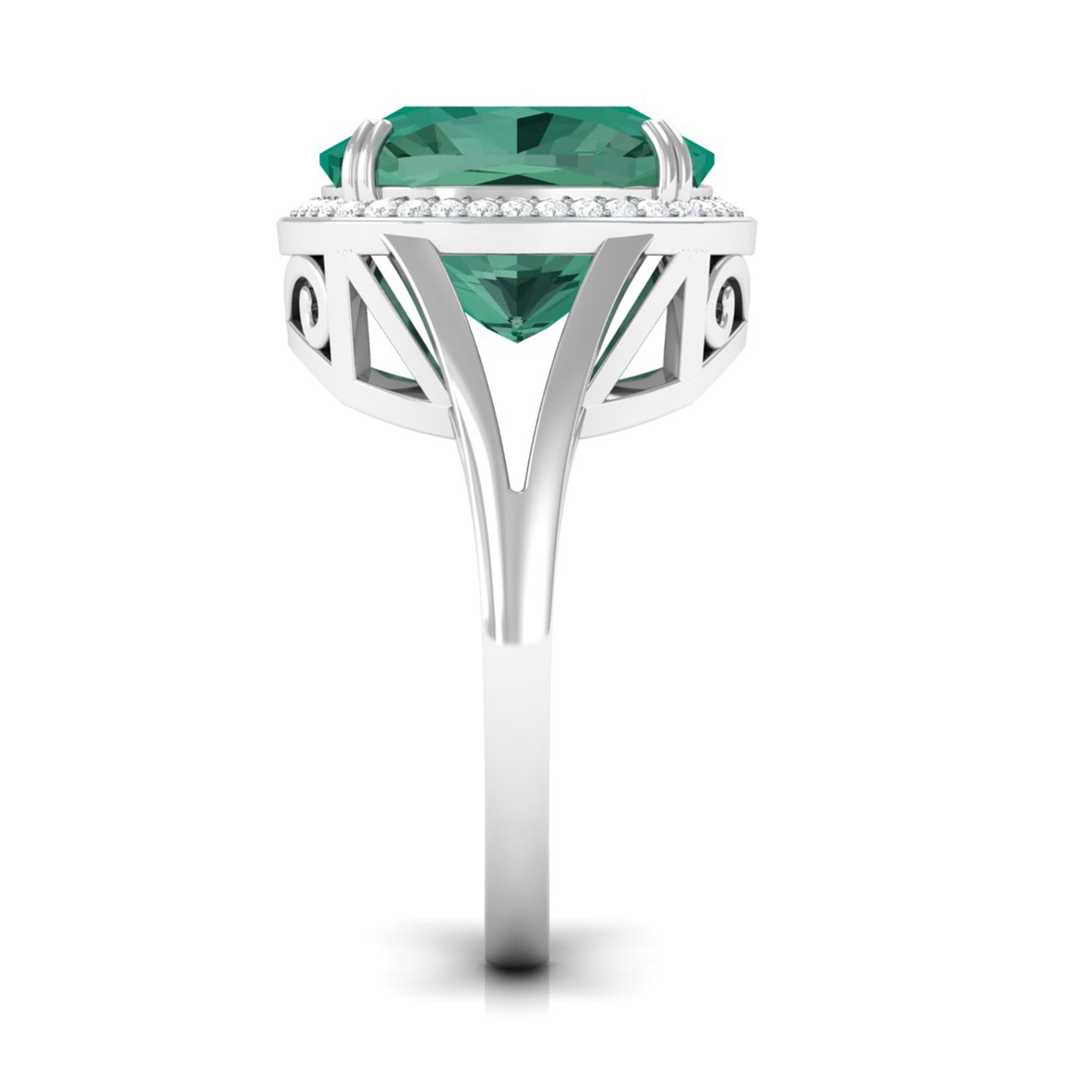 Cushion Cut Lab Grown Green Sapphire Engagement Ring with Moissanite Lab Created Green Sapphire - ( AAAA ) - Quality - Rosec Jewels
