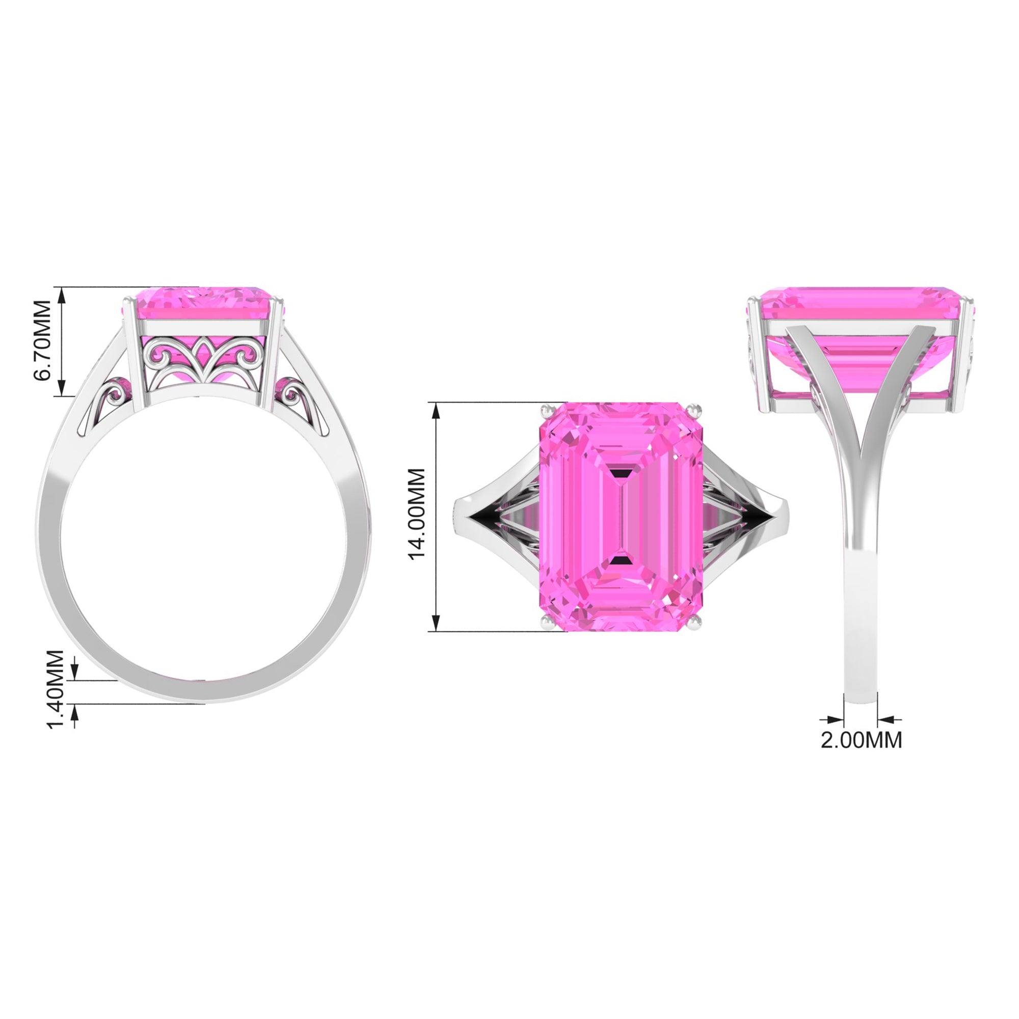 Lab Grown Pink Sapphire Solitaire Split Shank Ring Lab Created Pink Sapphire - ( AAAA ) - Quality - Rosec Jewels