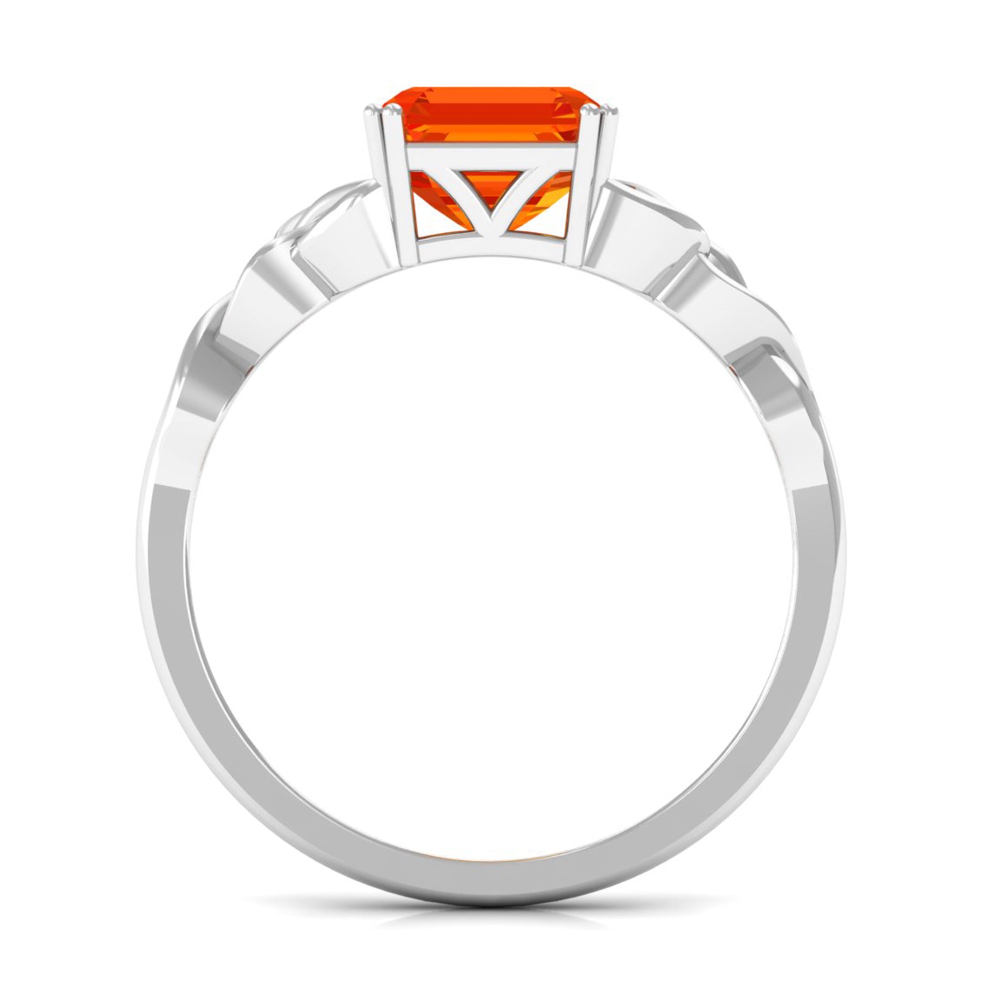 8 MM Asscher Cut Lab Grown Orange Sapphire Solitaire Celtic Engagement Ring Lab Created Orange Sapphire - ( AAAA ) - Quality - Rosec Jewels