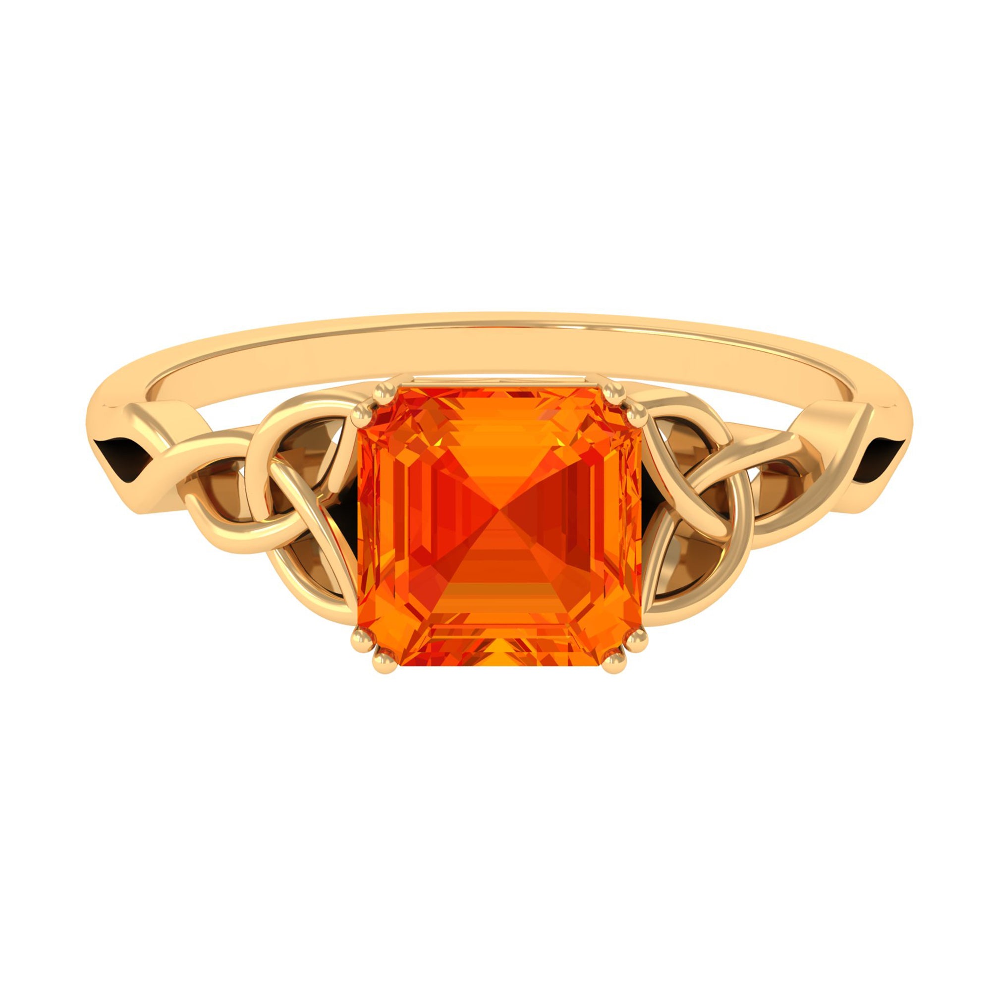 8 MM Asscher Cut Lab Grown Orange Sapphire Solitaire Celtic Engagement Ring Lab Created Orange Sapphire - ( AAAA ) - Quality - Rosec Jewels