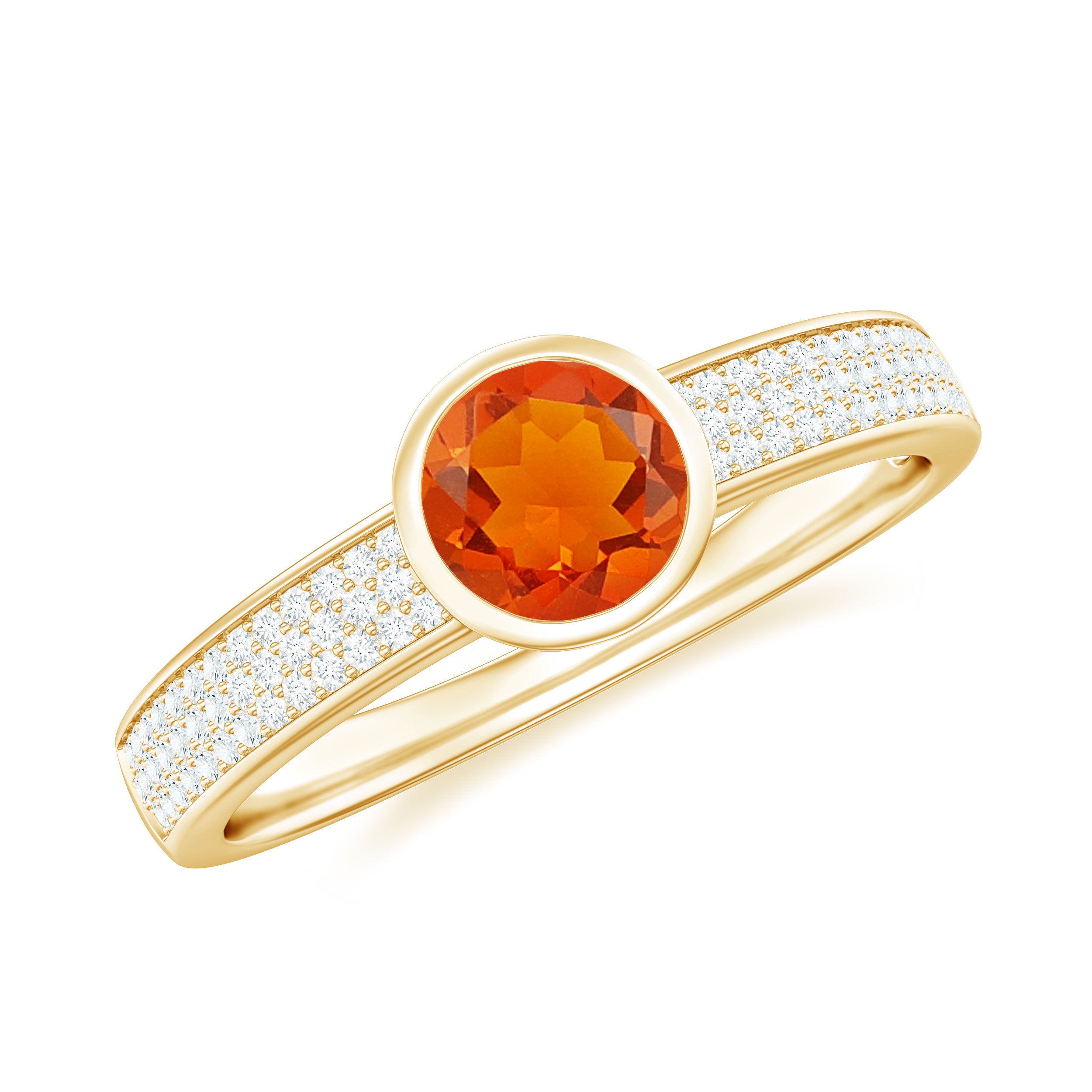 3/4 CT Round Shape Fire Opal Engagement Ring with Diamond Fire Opal - ( AAA ) - Quality - Rosec Jewels