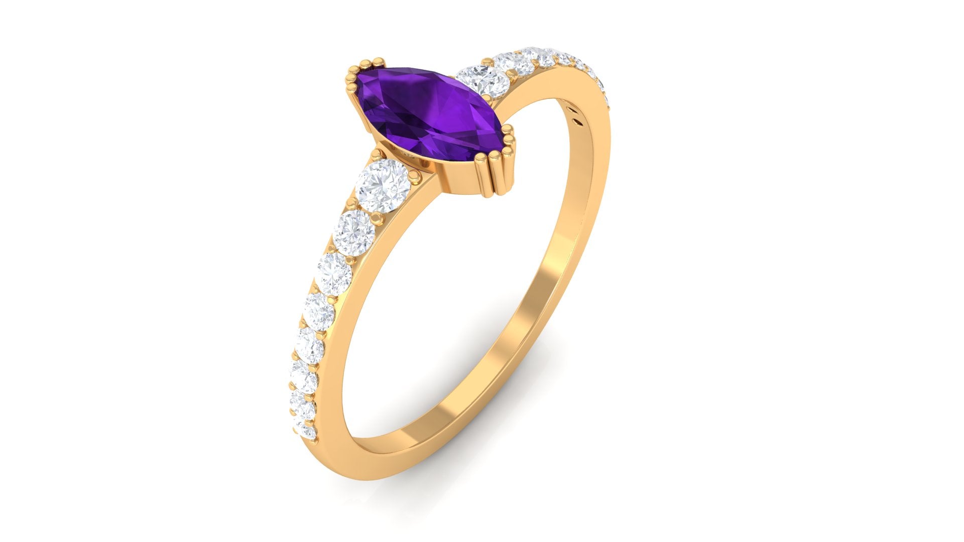Minimal Marquise Amethyst Engagement Ring with Diamond Amethyst - ( AAA ) - Quality - Rosec Jewels