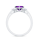 Princess Cut Amethyst Promise Ring with Diamond Trio Amethyst - ( AAA ) - Quality - Rosec Jewels