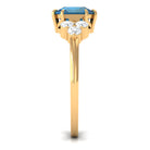 Asscher Cut London Blue Topaz Solitaire Ring with Diamond Trio London Blue Topaz - ( AAA ) - Quality - Rosec Jewels