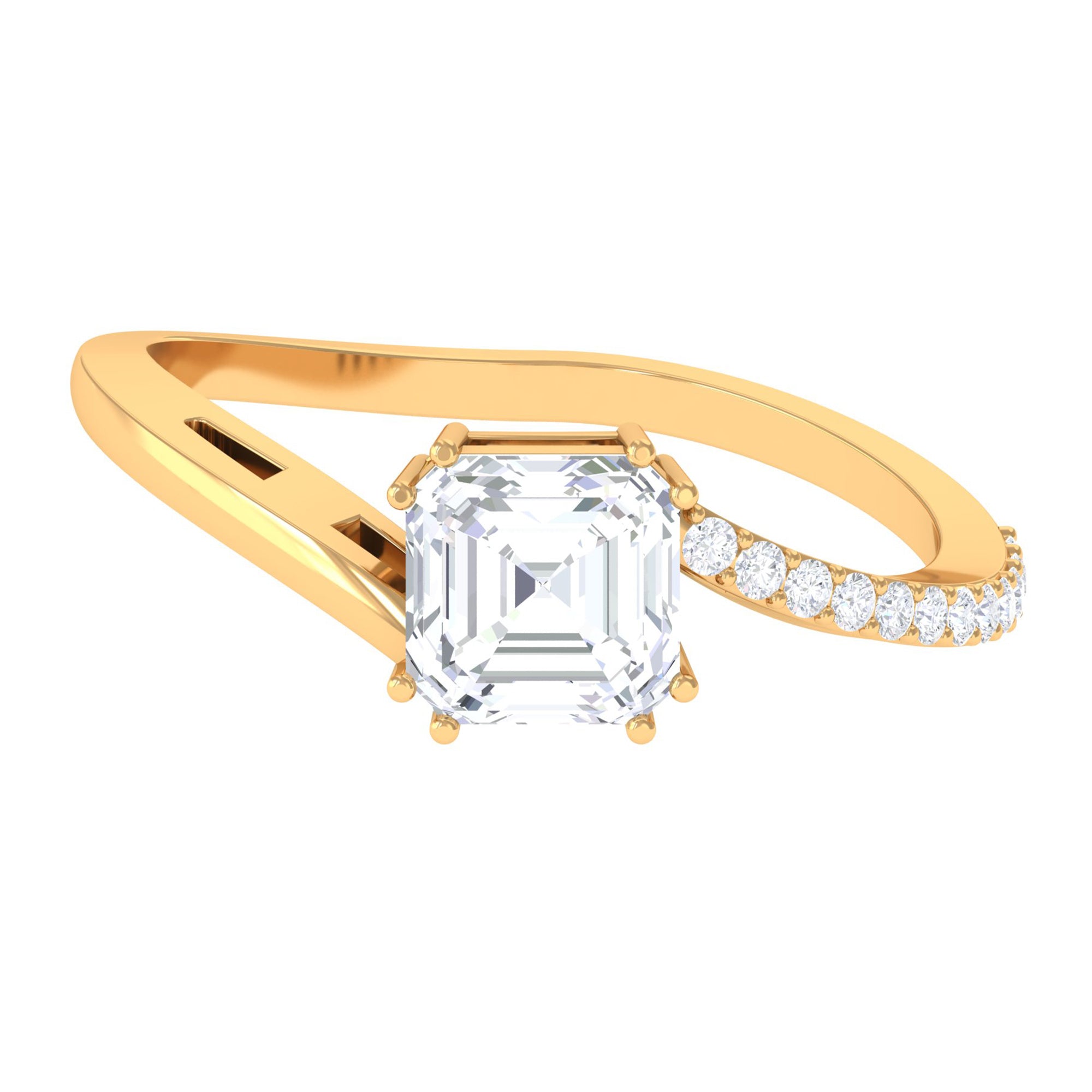 1.75 CT Asscher Cut Solitaire Zircon Bypass Engagement Ring Zircon - ( AAAA ) - Quality - Rosec Jewels