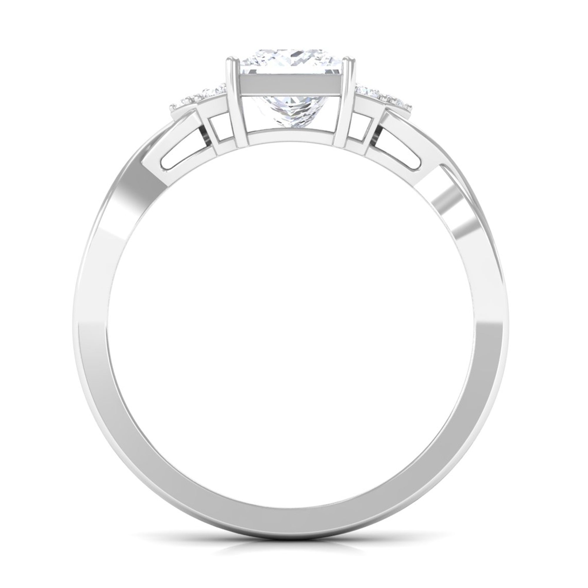 1.25 CT Princess Cut Cubic Zirconia Crossover Engagement Ring Zircon - ( AAAA ) - Quality - Rosec Jewels