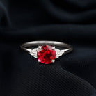 Lab Grown Ruby Solitaire Engagement Ring with Diamond Trio Lab Created Ruby - ( AAAA ) - Quality - Rosec Jewels