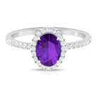 Oval Amethyst Halo Engagement Ring with Diamond Amethyst - ( AAA ) - Quality - Rosec Jewels