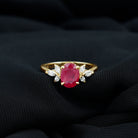 2 CT Claw Set Oval Created Ruby Solitaire and Marquise Diamond Trio Ring Lab Created Ruby - ( AAAA ) - Quality - Rosec Jewels