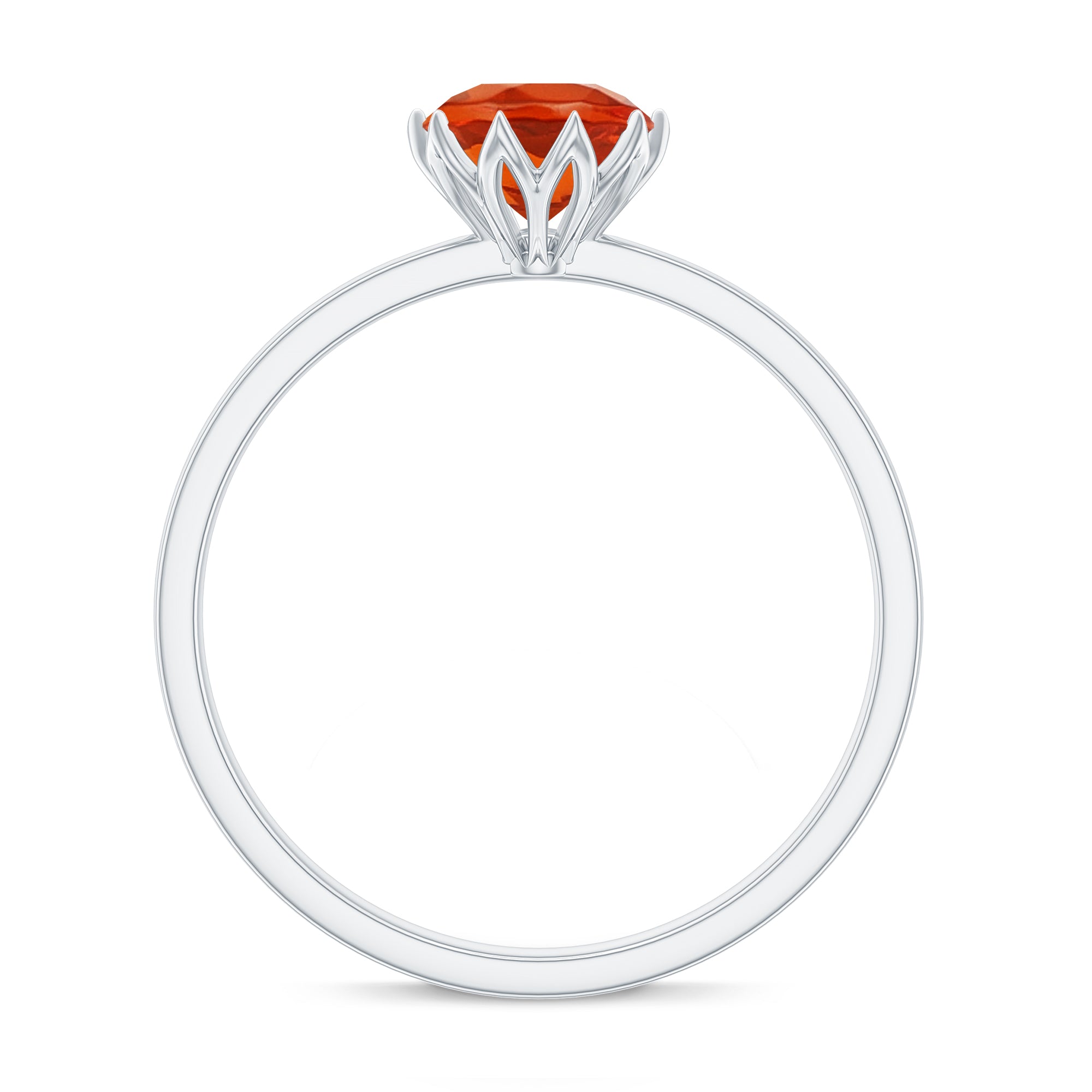 6 MM Round Fire Opal Solitaire Ring in Lotus Basket Setting Fire Opal - ( AAA ) - Quality - Rosec Jewels