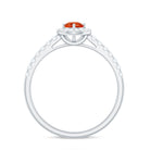 0.75 CT Fire Opal and Diamond Halo Engagement Ring Fire Opal - ( AAA ) - Quality - Rosec Jewels