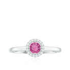 Pink Tourmaline Promise Ring with Diamond Halo Pink Tourmaline - ( AAA ) - Quality - Rosec Jewels
