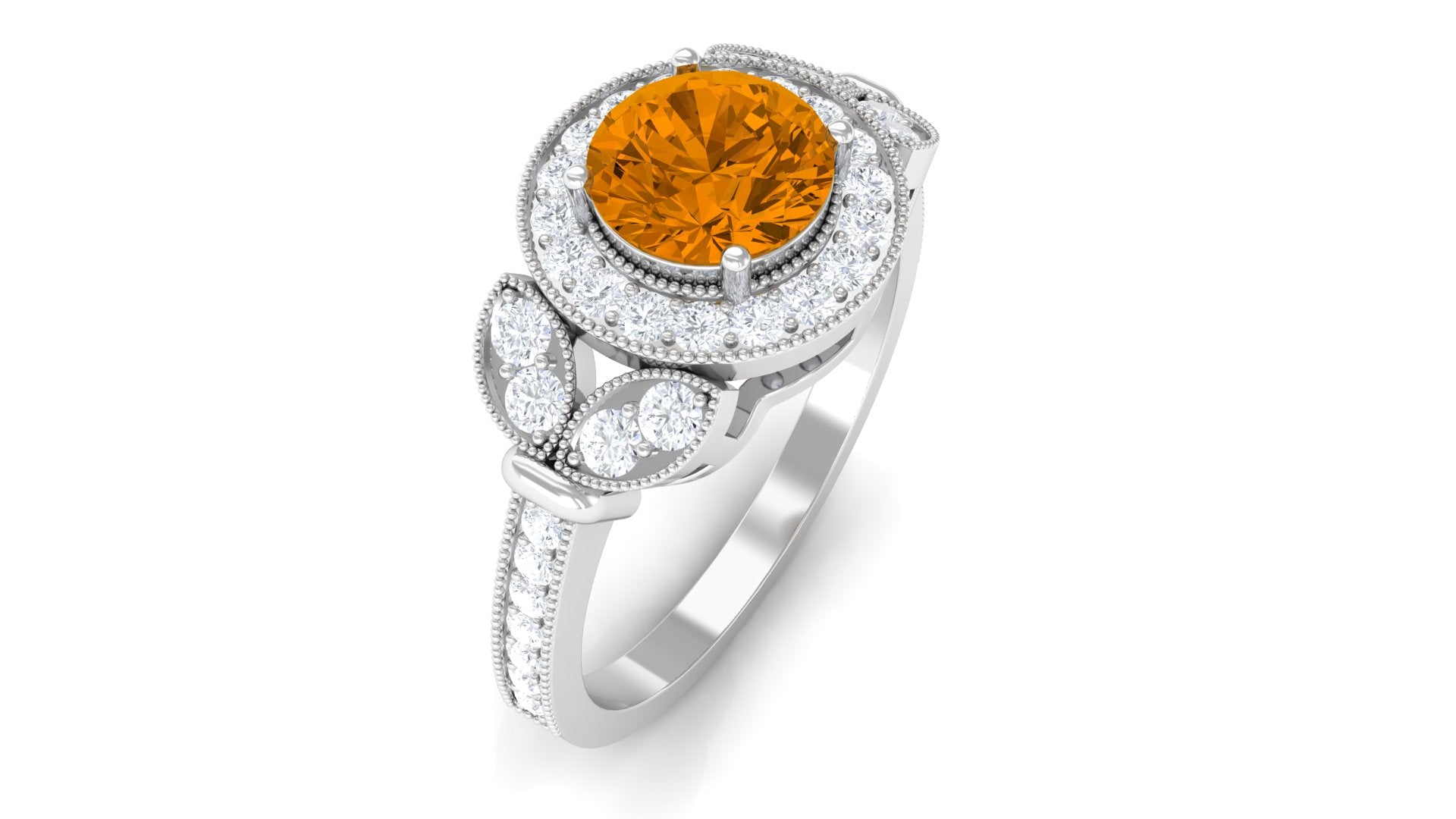 Vintage Inspired Real Citrine Engagement Ring with Diamond Citrine - ( AAA ) - Quality - Rosec Jewels