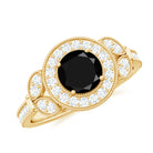 Vintage Inspired Black Onyx and Diamond Engagement Ring Black Onyx - ( AAA ) - Quality - Rosec Jewels