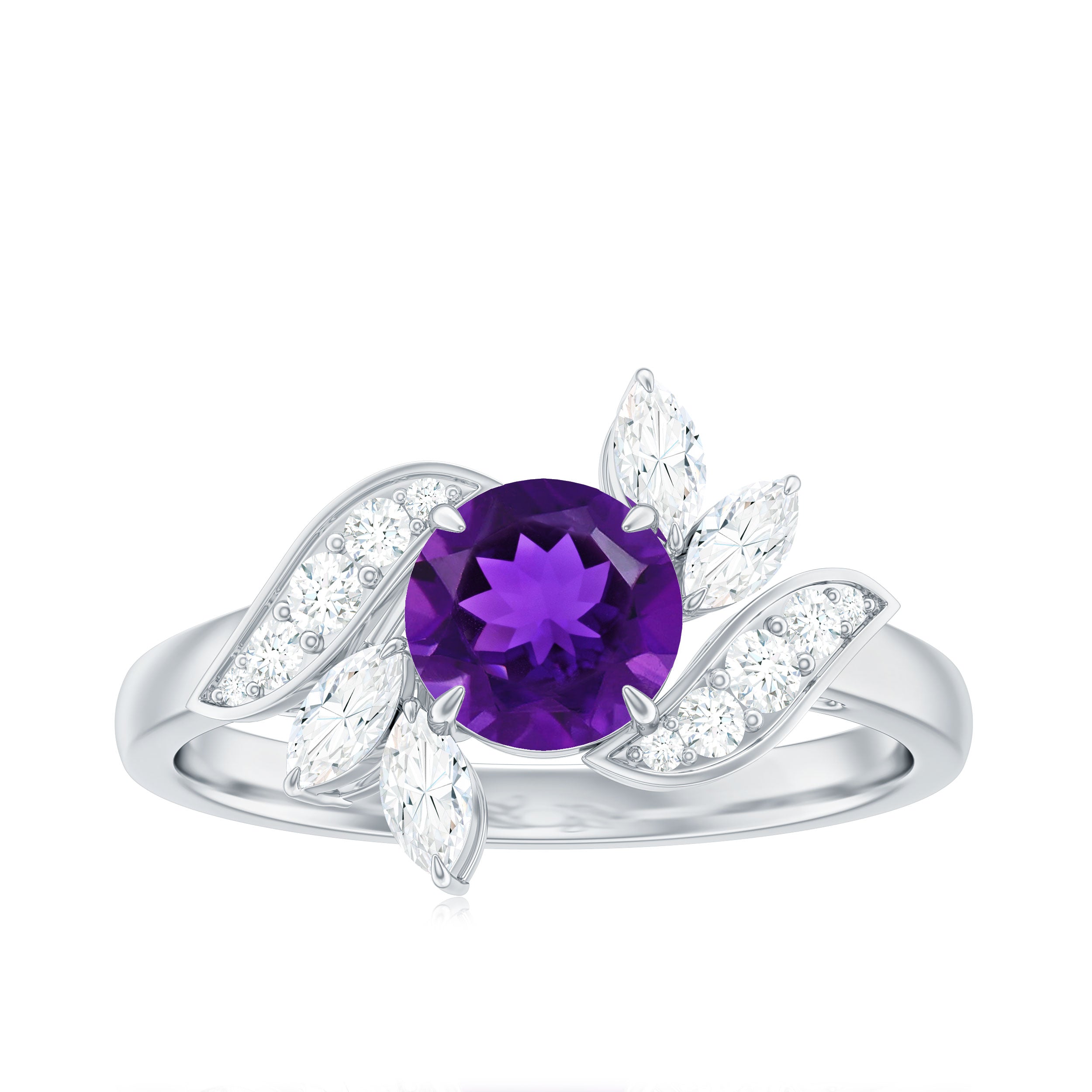 1.75 CT Amethyst Floral Engagement Ring with Diamond Accent Amethyst - ( AAA ) - Quality - Rosec Jewels