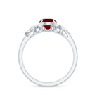 2 CT Created Ruby Flower Engagement Ring with Diamond Lab Created Ruby - ( AAAA ) - Quality - Rosec Jewels
