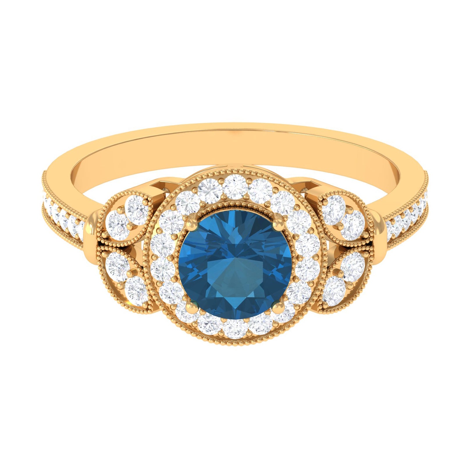 1.50 CT London Blue Topaz Vintage Style Engagement Ring with Diamond London Blue Topaz - ( AAA ) - Quality - Rosec Jewels