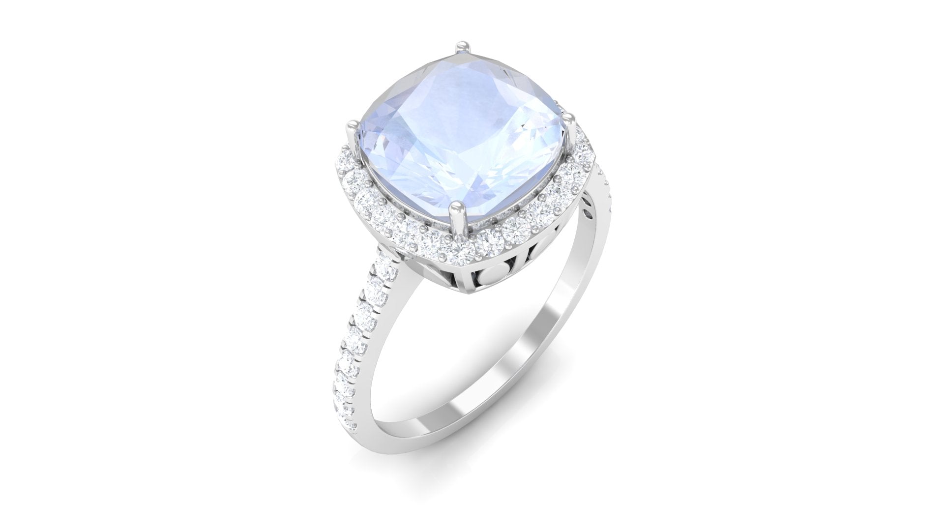 Vintage Style Cushion Cut Moonstone Halo Engagement Ring with Moissanite Moonstone - ( AAA ) - Quality - Rosec Jewels