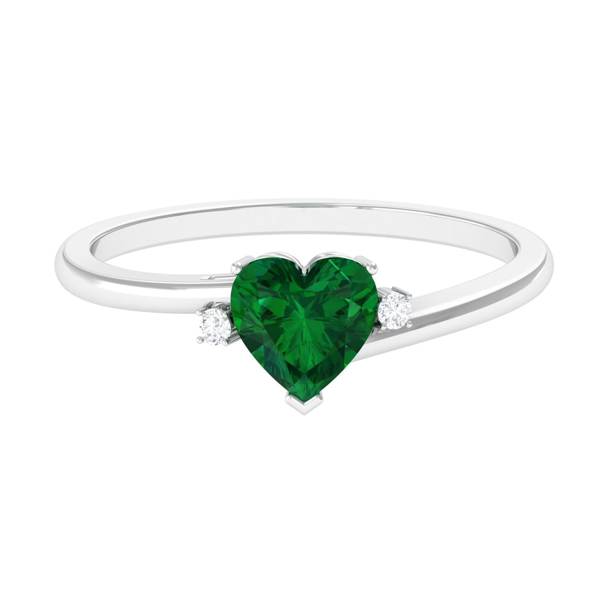 Heart Shape Created Emerald Solitaire Promise Ring with Diamond Lab Created Emerald - ( AAAA ) - Quality - Rosec Jewels