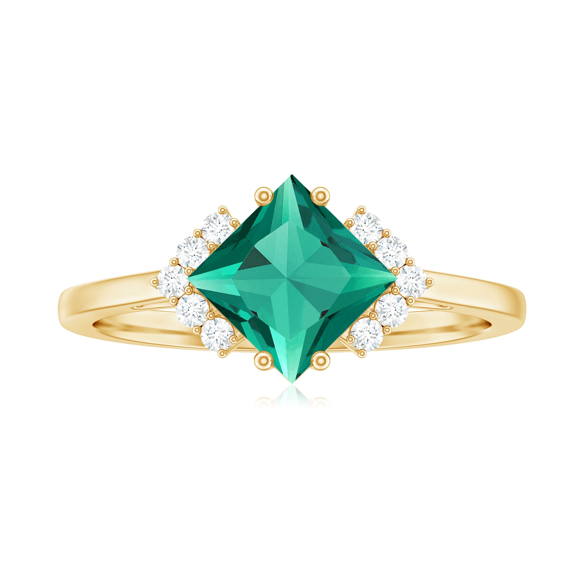 Princess Cut Created Emerald Engagement Ring with Diamond Accent Lab Created Emerald - ( AAAA ) - Quality - Rosec Jewels