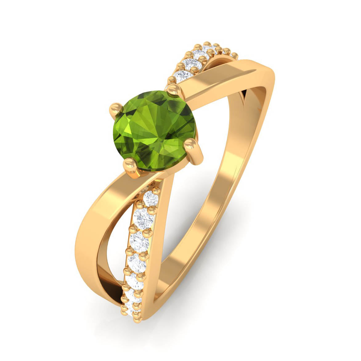 1/2 CT Peridot Solitaire and Diamond Infinity Ring Peridot - ( AAA ) - Quality - Rosec Jewels