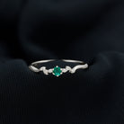 Real Emerald and Diamond Leaf Promise Ring Emerald - ( AAA ) - Quality - Rosec Jewels