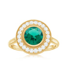 Vintage Style Lab Grown Emerald Engagement Ring With Moissanite Halo Lab Created Emerald - ( AAAA ) - Quality - Rosec Jewels