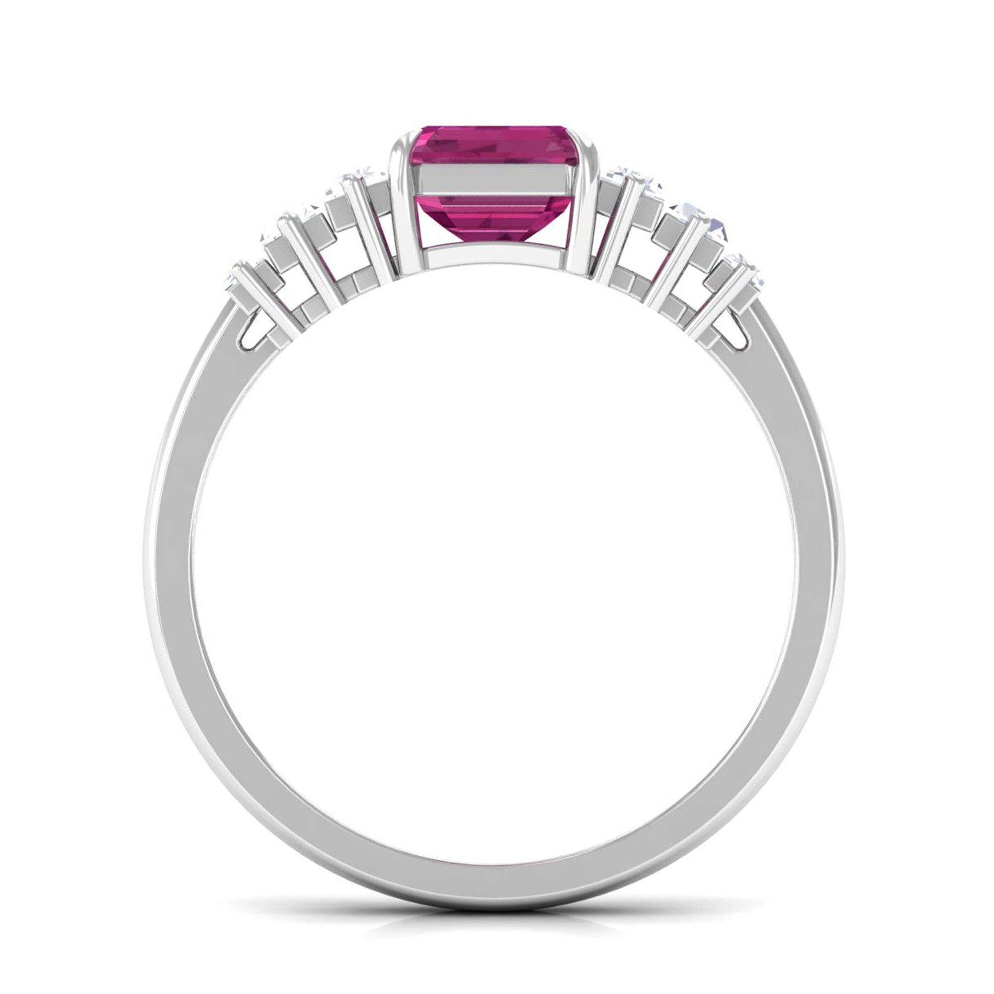 Asscher Cut Pink Tourmaline Engagement Ring with Moissanite Pink Tourmaline - ( AAA ) - Quality - Rosec Jewels