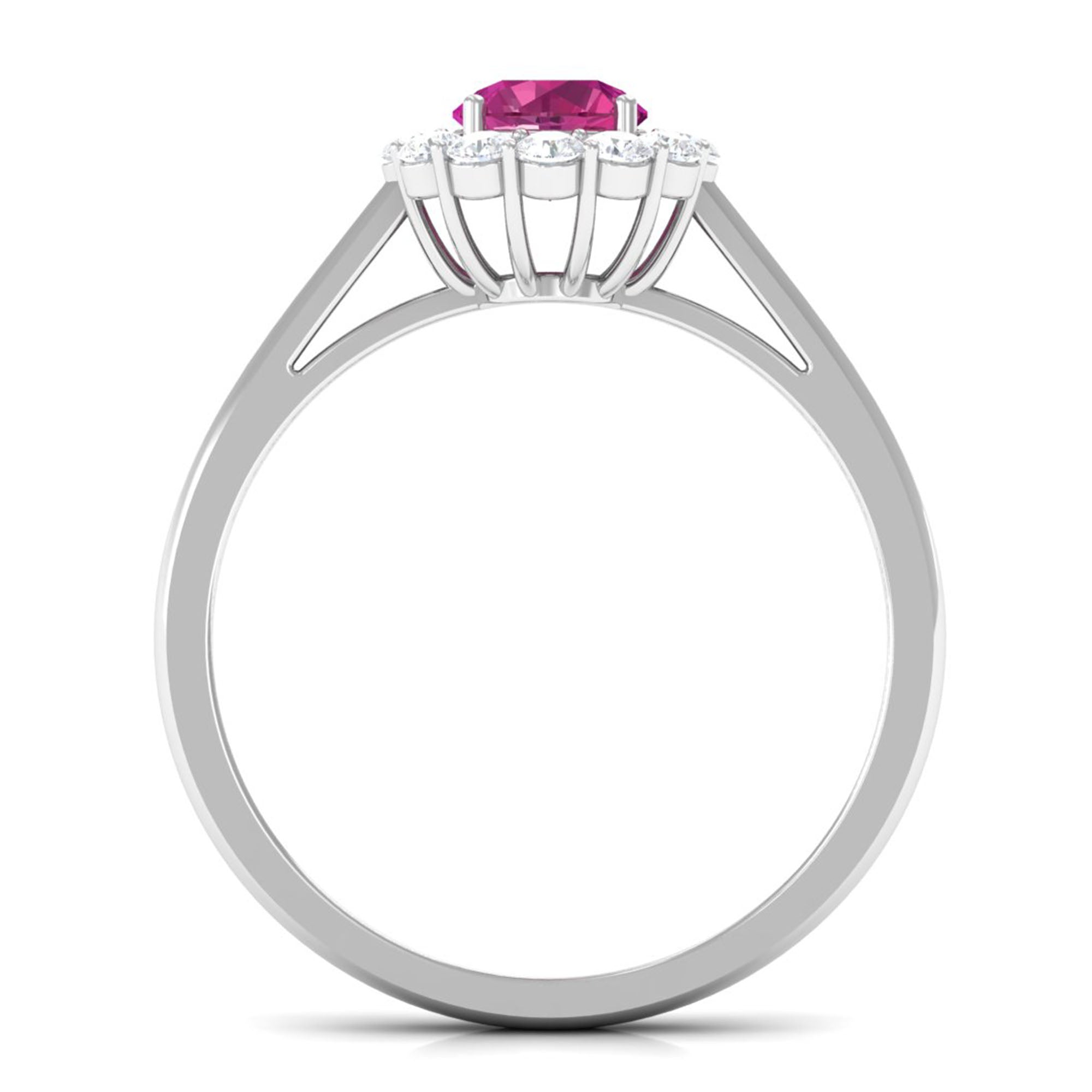 0.75 CT Pink Tourmaline and Diamond Floating Halo Engagement Ring Pink Tourmaline - ( AAA ) - Quality - Rosec Jewels