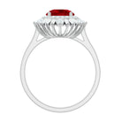 Round Created Ruby Cocktail Ring with Moissanite Double Halo Lab Created Ruby - ( AAAA ) - Quality - Rosec Jewels