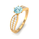 Real Aquamarine Elegant Engagement Ring with Diamond Side Stones Aquamarine - ( AAA ) - Quality - Rosec Jewels