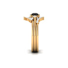 Round Black Onyx Designer Trio Wedding Ring Set with Moissanite Black Onyx - ( AAA ) - Quality - Rosec Jewels