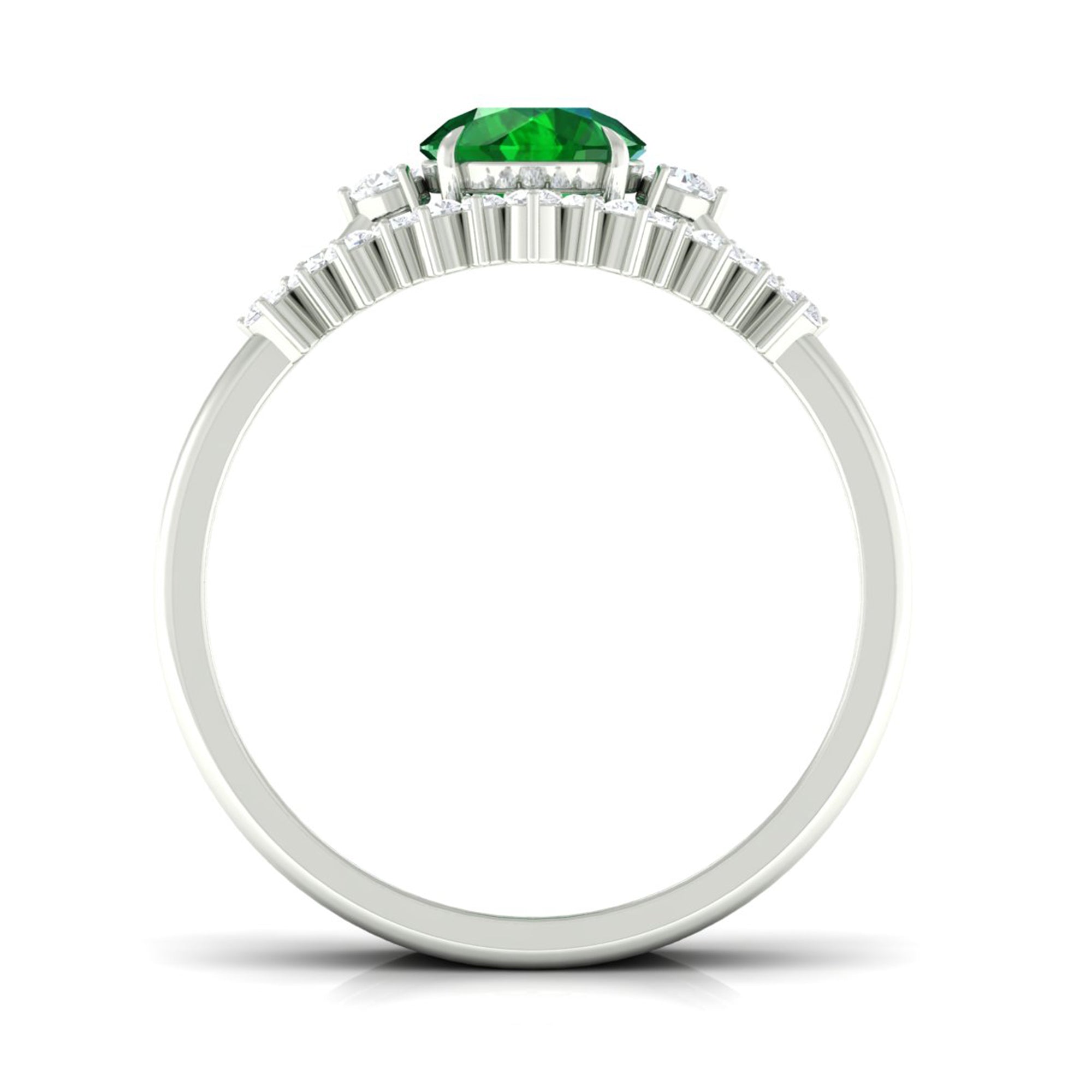 Round Created Emerald Designer Trio Wedding Ring Set with Diamond Lab Created Emerald - ( AAAA ) - Quality - Rosec Jewels