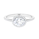 Oval Moissanite East West Engagement Ring with Halo Moissanite - ( D-VS1 ) - Color and Clarity - Rosec Jewels