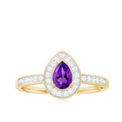 Classic Amethyst Teardrop Engagement Ring with Diamond Accent Amethyst - ( AAA ) - Quality - Rosec Jewels