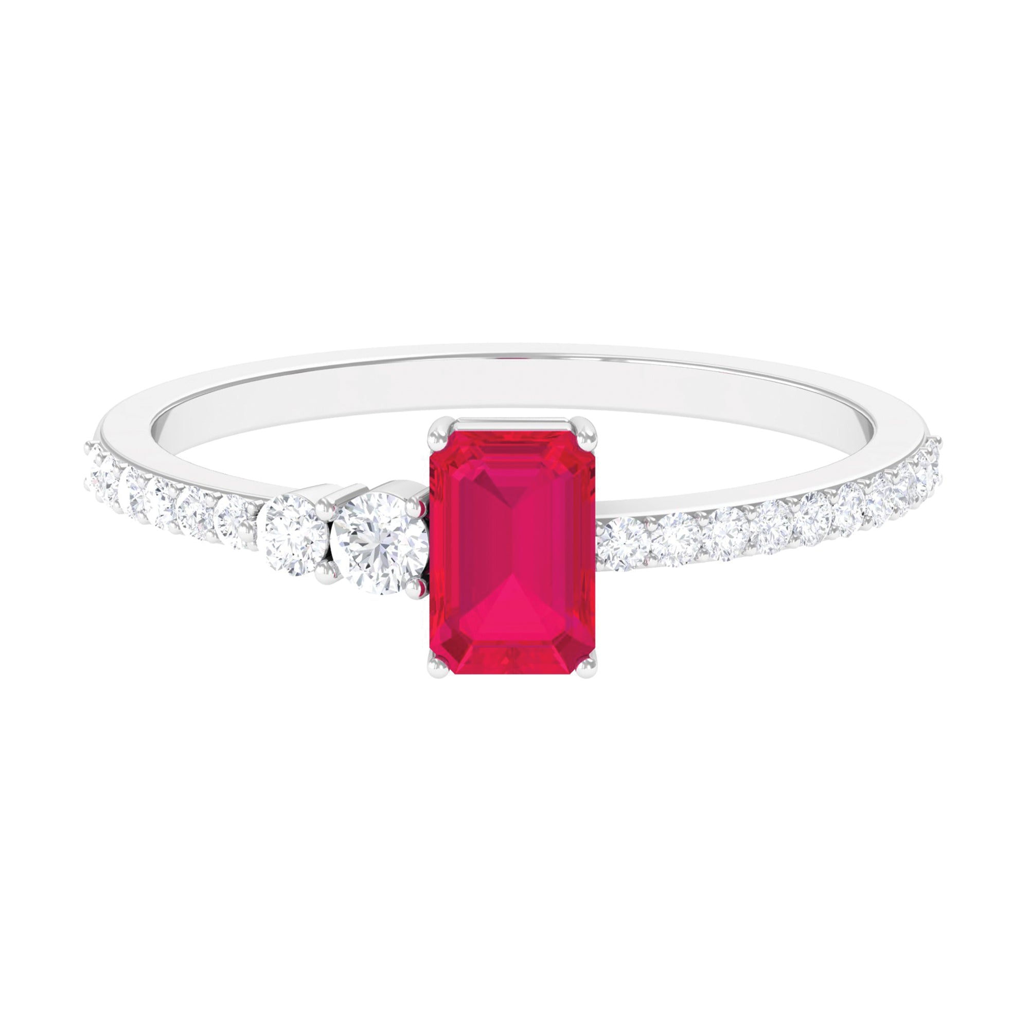 1.25 Ct Ruby Solitaire Engagement Ring with Diamond Ruby - ( AAA ) - Quality - Rosec Jewels